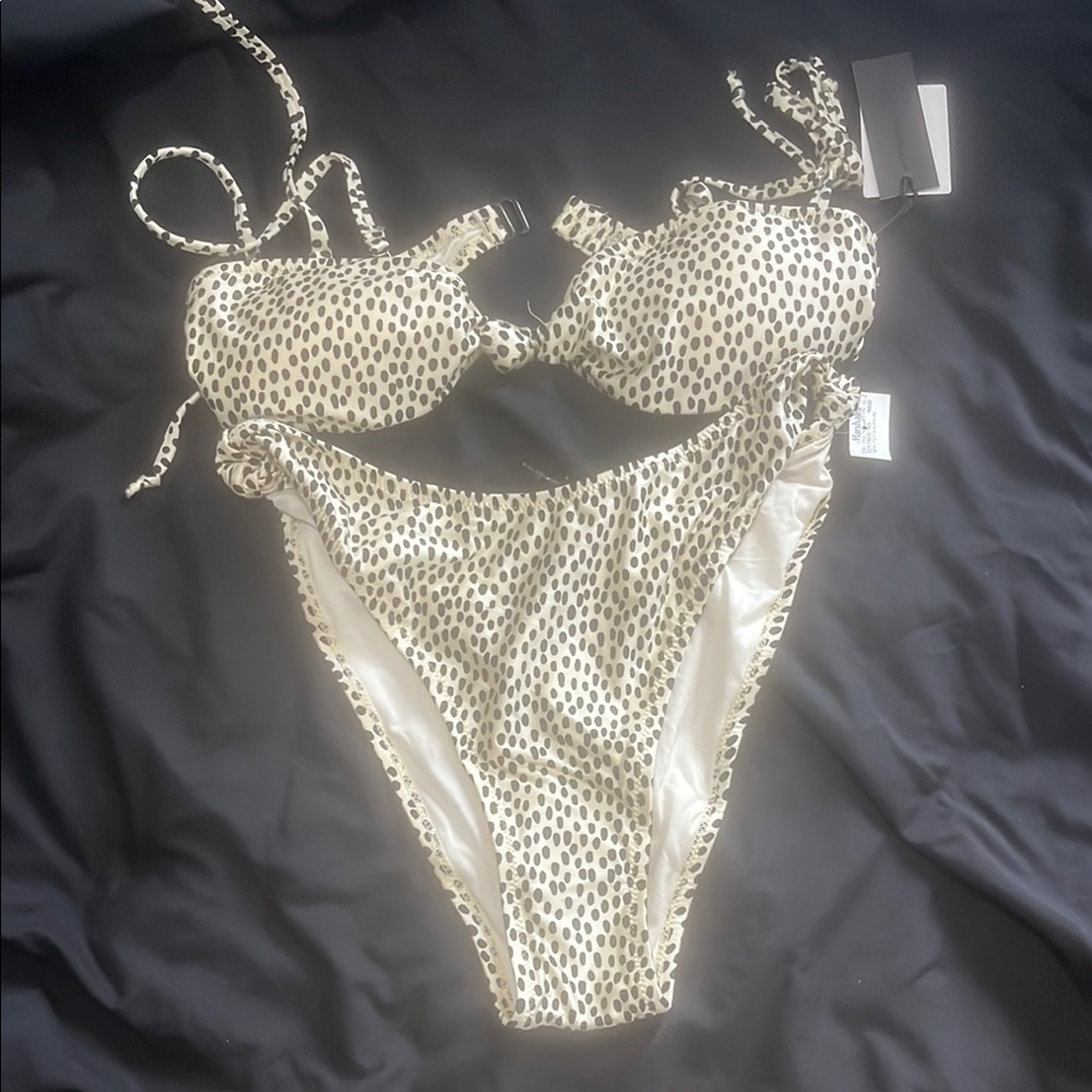Kendall & Kylie Black and Cream Polka Dot Bikini